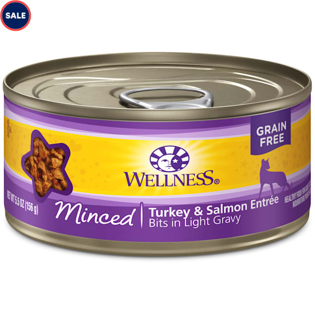 Wellness Natural  Grain Free Minced Turkey & Salmon Entre Wet Cat Food, 5.5 oz, Case of 24 - Carousel image #1