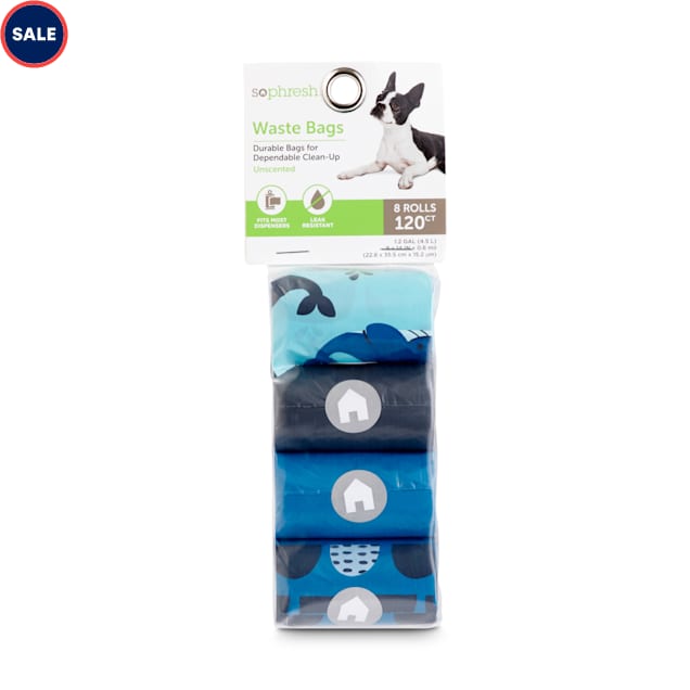 So Phresh Black and Navy Whale Print Dog Waste Bag Refill Rolls, Count of 120 - Carousel image #1