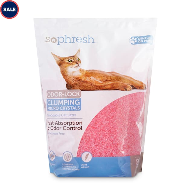 so phresh scoopable odor lock clumping micro crystal cat litter in pink silica 8 lbs