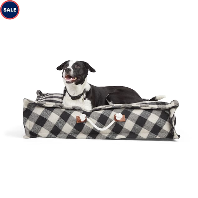 EveryYay Snooze Fest Grey Plaid Square Lounger Dog Bed, 32" L X 32" W - Carousel image #1