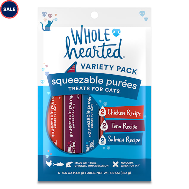 Whole Hearted Squeezable Puree Cat Treat Variety Pack, 0.5 oz., Count