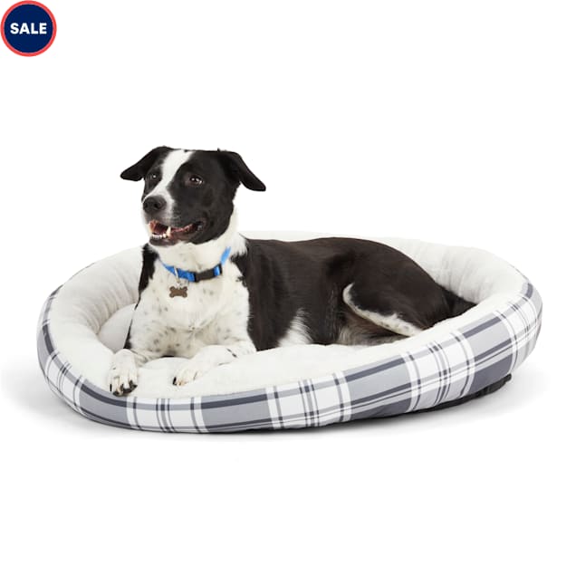 EveryYay Essentials Snooze Fest Black Plaid Cuddler Dog Bed, 34" D x 5" H - Carousel image #1