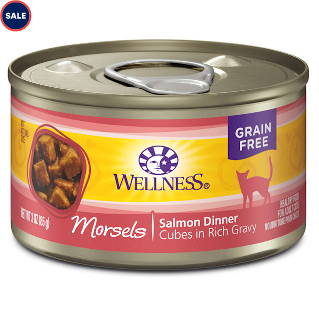 Wellness Natural Canned Grain Free Morsels Salmon Dinner Wet Cat Food, 3 oz., Case of 24 - Carousel image #1
