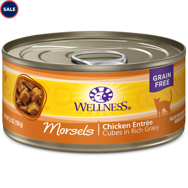 Wellness Complete Health Natural Canned Grain Free Morsels Chicken Entree Wet Cat Food, 5.5 oz., Case of 24, Can - Carousel image #1