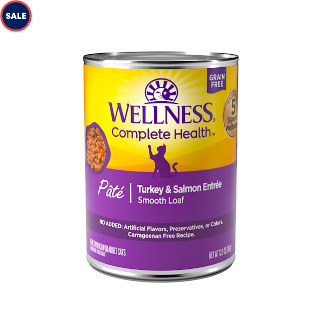 Wellness Complete Health Natural Grain Free Turkey & Salmon Pate Wet Cat Food, 12.5 oz., Case of 12 - Carousel image #1