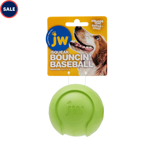 JW Pet iSqueak Bouncin' Baseball Dog Toy, Medium, 3" D - Carousel image #1