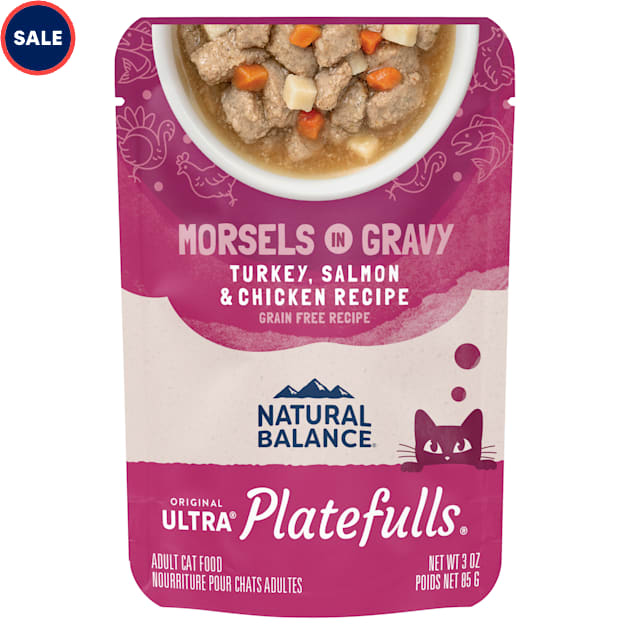 Natural Balance Platefulls Turkey & Salmon in Gravy Indoor Formula Adult Wet Cat Food, 3 oz., Case of 24 - Carousel image #1