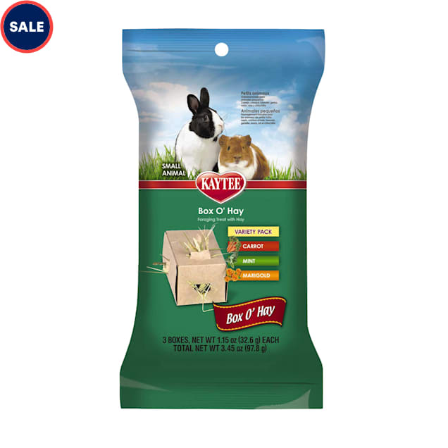 Kaytee Timothy Hay Plus Treat Boxes For Small Animals, Carrot, Mint and Marigold, Pack of 3 treat boxes - Carousel image #1