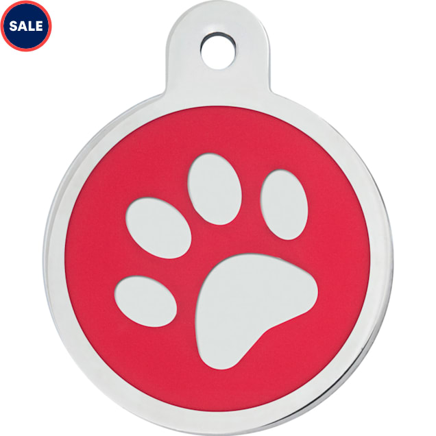 Quick-Tag Large Red Paw Circle Personalized Engraved Pet ID Tag, 1 1/4" W X 1 1/2" H - Carousel image #1