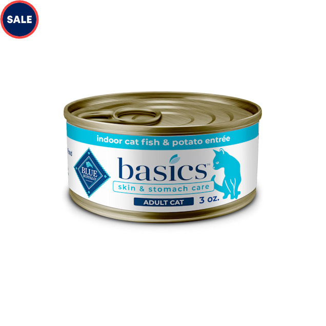 Blue Buffalo Blue Basics Skin Stomach Care Natural Adult Grain Free Indoor Fish Adult Pate Wet Cat Food 3 oz. Case of 24