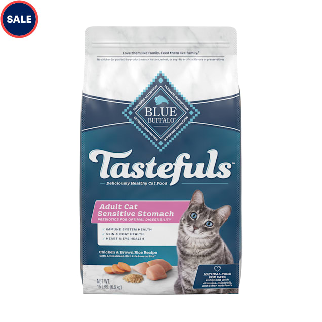 Blue Buffalo Blue Tastefuls Chicken and Brown Rice Recipe Adult Sensitive Stomach Natural Dry Cat Food, 15 lbs. - Carousel image #1
