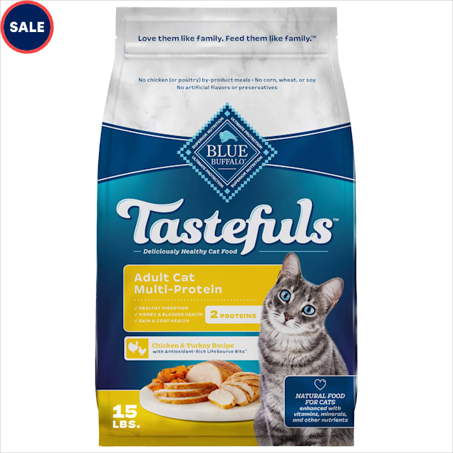 Blue Buffalo Blue Tastefuls Chicken and Turkey Recipe Adult Multi Cat  Natural Dry Cat Food, 15 lbs.