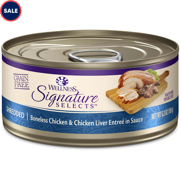 Wellness CORE Signature Selects Natural Grain Free Shredded Chicken & Chicken Liver Wet Cat Food, 5.3 oz, Case of 24 - Carousel image #1