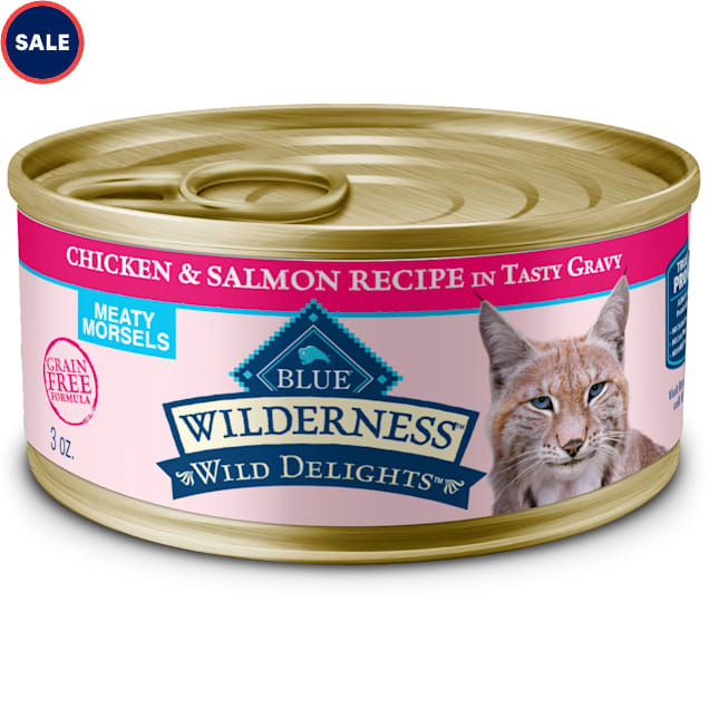 Blue Buffalo Wilderness Wild Delights Meaty Morsels Chicken & Salmon in Tasty Gravy Natural Wet Cat Food, 3 oz., Case of 24 - Carousel image #1