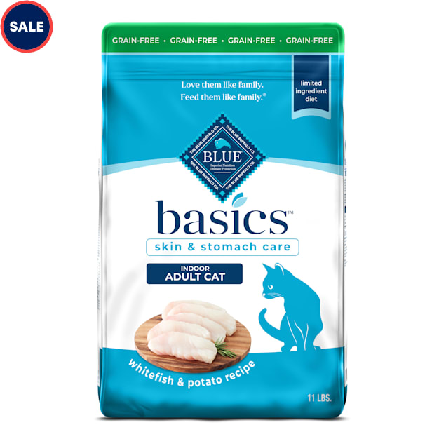 Blue Buffalo Blue Basics Skin Stomach Care Natural Adult Grain Free Indoor Fish Potato Adult Dry Cat Food 11 lbs