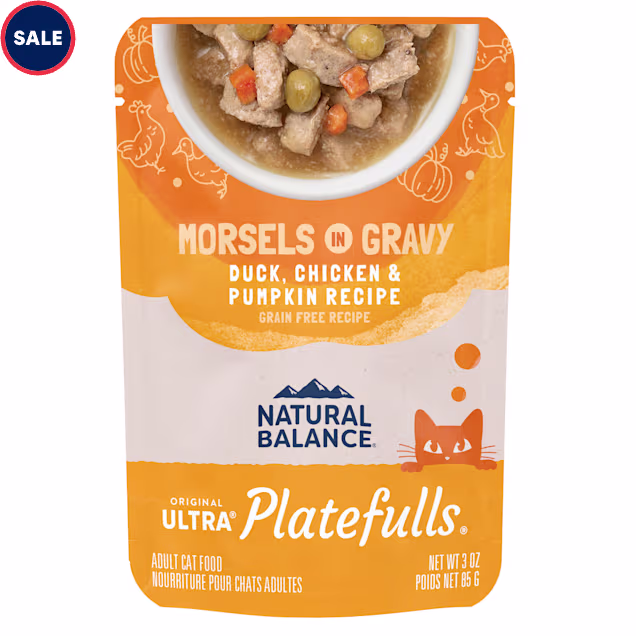 Natural Balance Platefulls Duck, Chicken & Pumpkin Formula in Gravy Adult Cat Food, 3 oz., Case of 24 - Carousel image #1