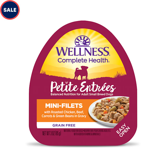 Wellness Petite Entrees Mini-Filets Grain Free Roasted Chicken, Beef & Veggies in Gravy Wet Dog Food, 3 oz., Case of 12 - Carousel image #1