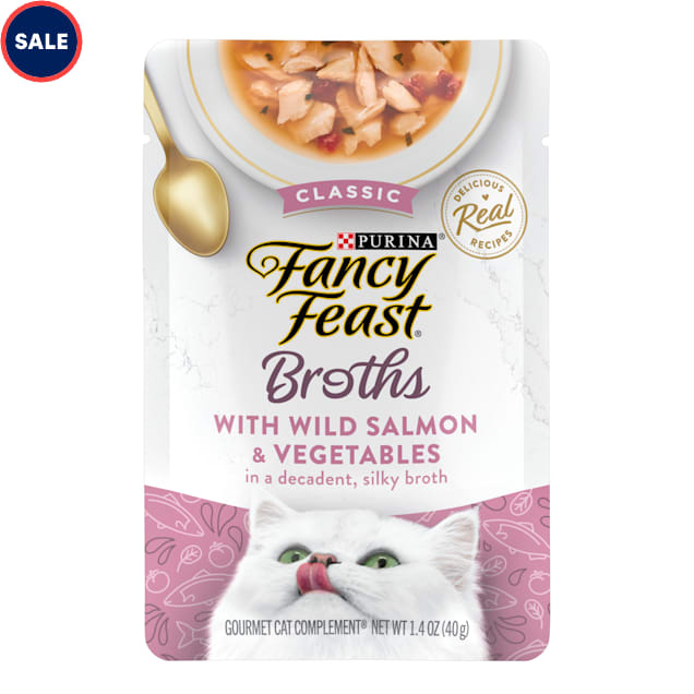 Fancy Feast Lickable Classic Complement With Wild Salmon and Vegetables Wet Cat Food Broth Topper 1.4 oz. Case of 16