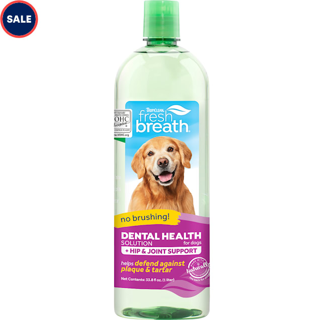 TropiClean Fresh Breath Dental Health Solution Plus Hip & Joint Support for  Dogs, 33.8 fl. oz.
