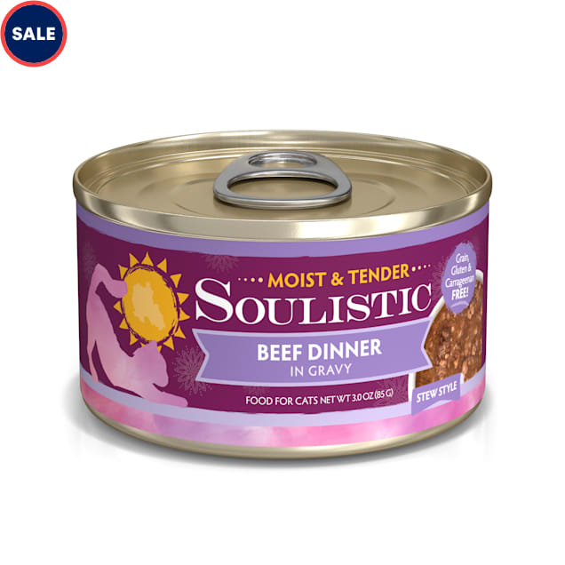 Soulistic Moist Tender Beef Dinner in Gravy Wet Cat Food 3 oz. Case of 12