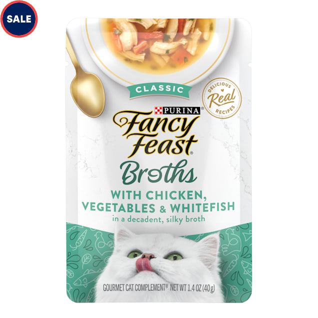 Fancy Feast Lickable Classic Chicken Vegetables and Whitefish Broth Wet Cat Food Topper 1.4 oz. Case of 16 Petco