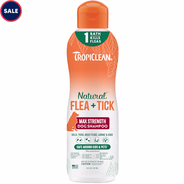 TropiClean Natural* Flea + Tick Maximum Strength Shampoo for Dogs, 20 fl. oz. - Carousel image #1