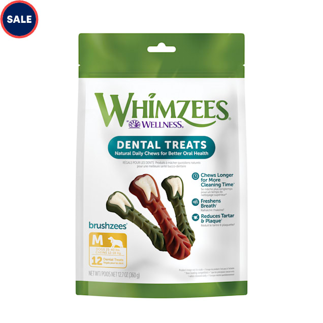 Whimzees Natural Grain Free Daily Dental Long Lasting Brushzees Medium Dog Treats, 12.7 oz., Pack of 12 - Carousel image #1