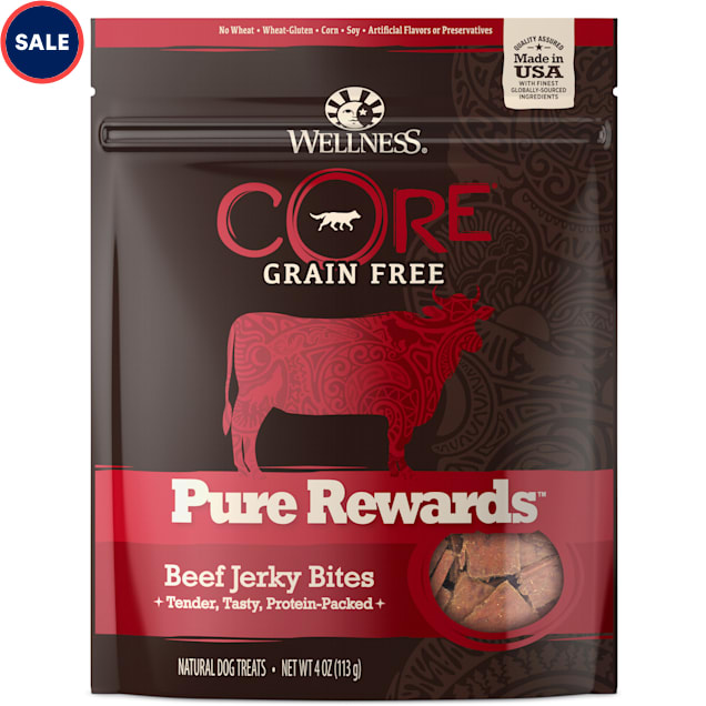 Wellness CORE Natural Grain Free Pure Rewards Beef Recipe Jerky Bites Dog Treats, 4 oz - Carousel image #1