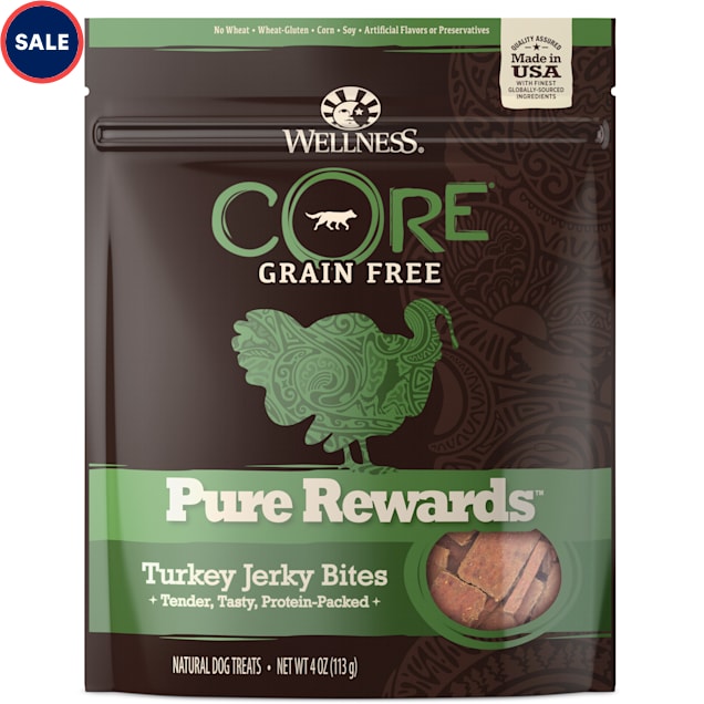 Wellness CORE Natural Grain Free Pure Rewards Turkey Recipe Jerky Bites Dog Treats, 4 oz - Carousel image #1