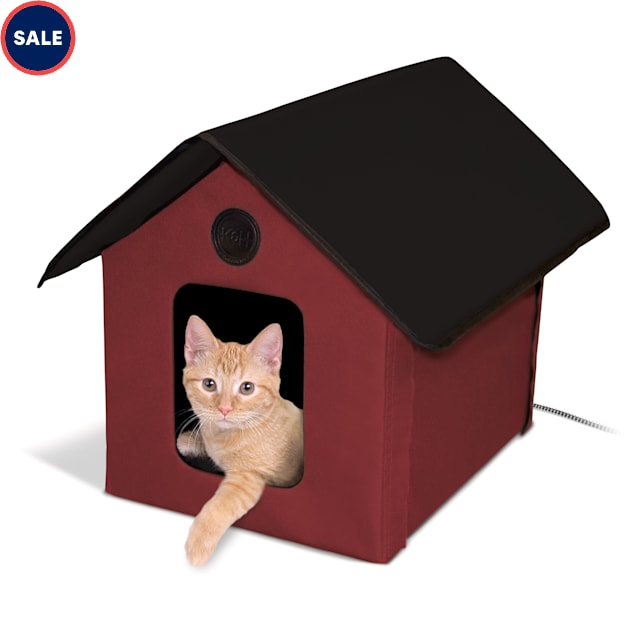 K&H Red and Black Outdoor Heated Cat House Barn, 18" L x 22" W - Carousel image #1