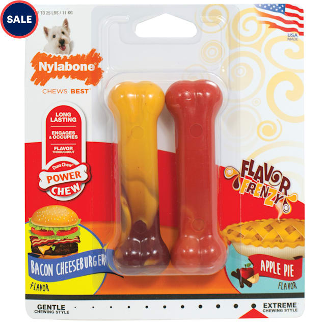 Nylabone Flavor Frenzy Bacon Cheeseburger & Apple Pie Twin Pack  Dog Toy, Small - Carousel image #1