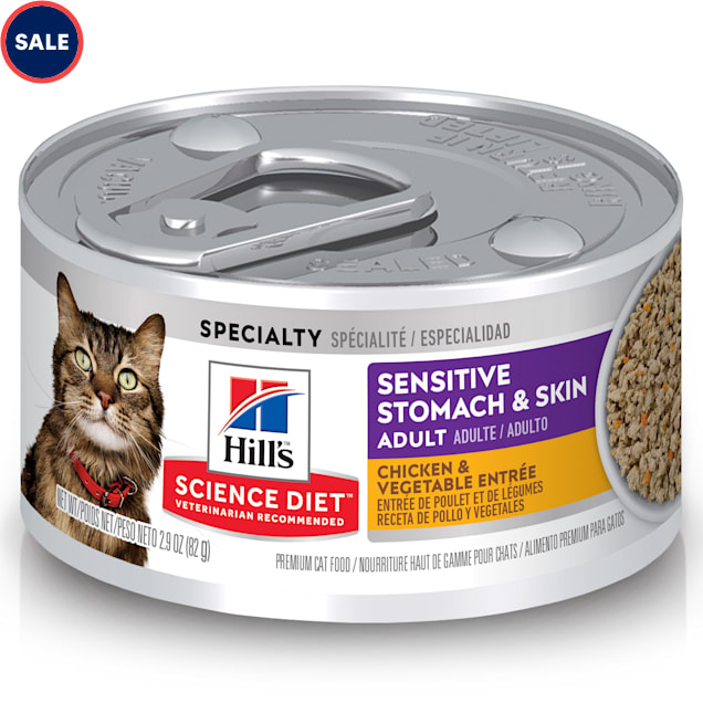 Hill's Science Diet Sensitive Stomach & Skin Chicken & Vegetable Entree Canned Cat Food, 2.9 oz., Case of 24 - Carousel image #1