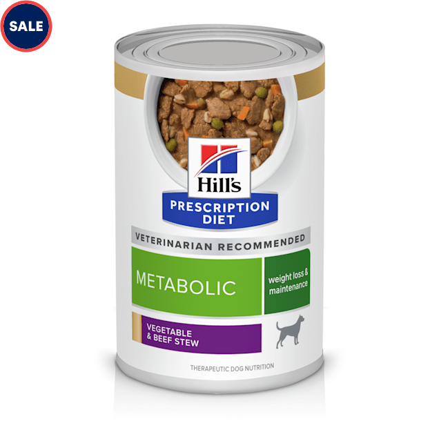 Hill's Prescription Diet Metabolic Weight Management Vegetable & Beef Stew Canned Dog Food, 12.5 oz., Case of 12 - Carousel image #1