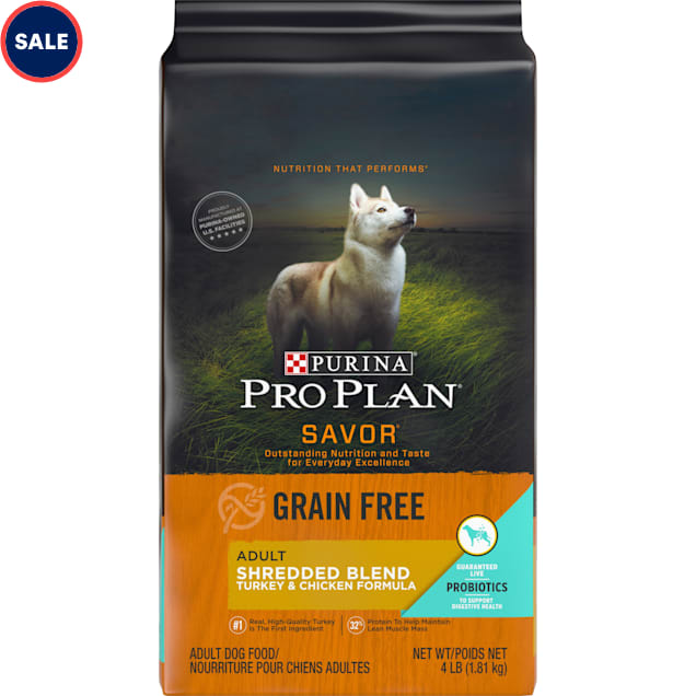 Purina Pro Plan Grain Freen Savor Shredded Turkey & Chicken With Probiotics Dry Dog Food, 4 lbs. - Carousel image #1