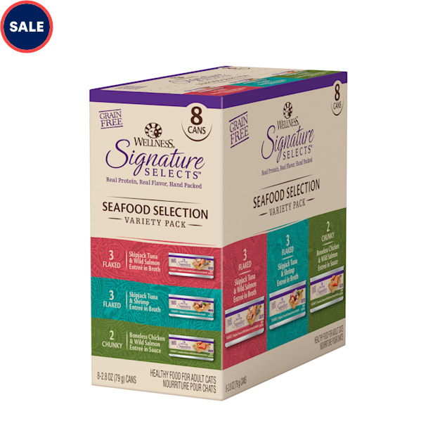 Wellness CORE Signature Selects Natural Canned Grain Free Cat Food Variety Pack Seafood Selection Eight 2.8 oz