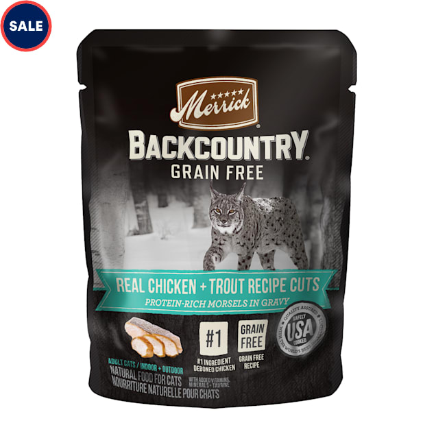Merrick Backcountry Grain Free Chicken and Trout Recipe Cuts in Gravy Wet Cat Food, 3 oz., Case of 24 - Carousel image #1