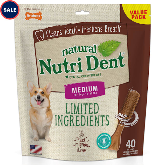 Nylabone Nutri Dent Limited Ingredients Medium Filet Mignon Dental Chews, 2.3 lb., Pack of 40 - Carousel image #1
