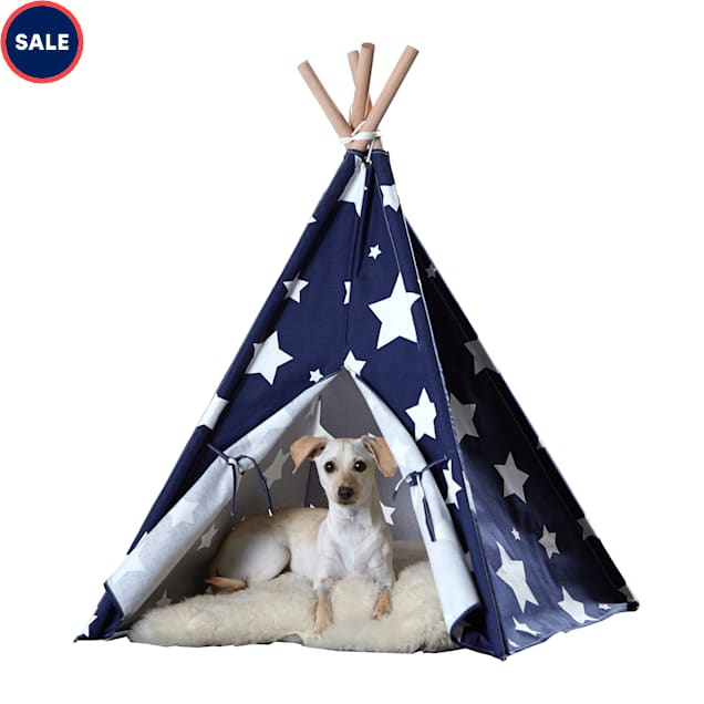 Zoovilla Pet Teepee Blue with White Stars, 39.96"L X 39.96"W - Carousel image #1