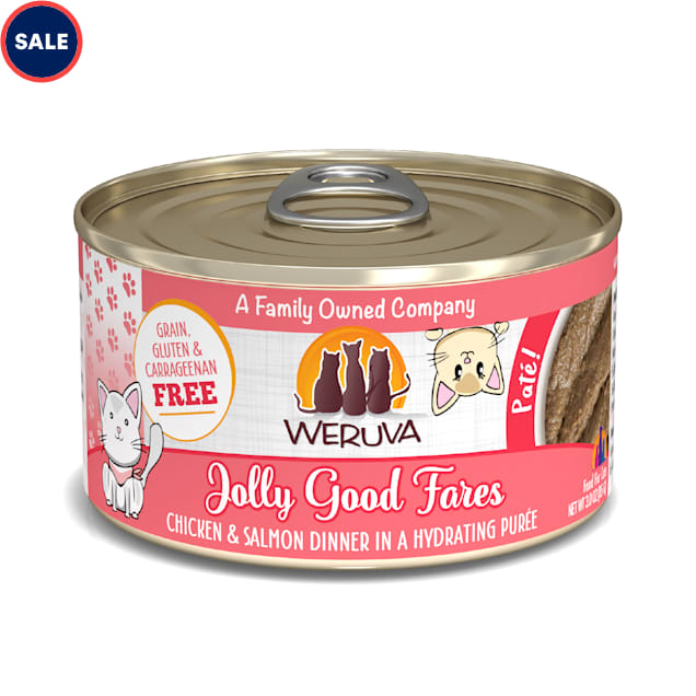 Weruva Pate Jolly Good Fares Chicken Salmon Dinner in a Hydrating Puree Wet Cat Food 3 oz. Case of 12