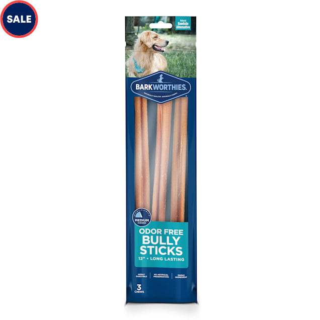 Barkworthies Odor Free Dog Bully Stick, 12" L,  Pack of 3 - Carousel image #1