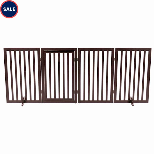 TRIXIE Dog Barrier Four Panel Brown Gate, 80"-20" L x 2" W x 24" H - Carousel image #1