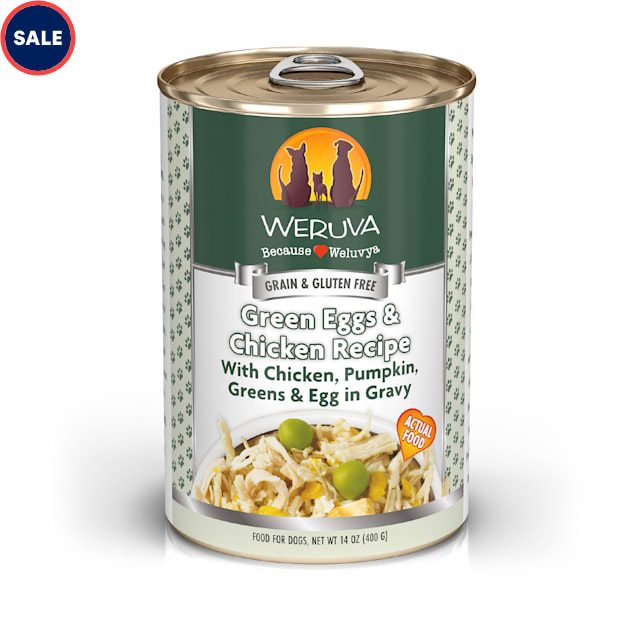 Weruva Classics Green Eggs & Chicken with Chicken, Pumpkin, Greens & Egg in Gravy Wet Dog Food, 14 oz., Case of 12 - Carousel image #1