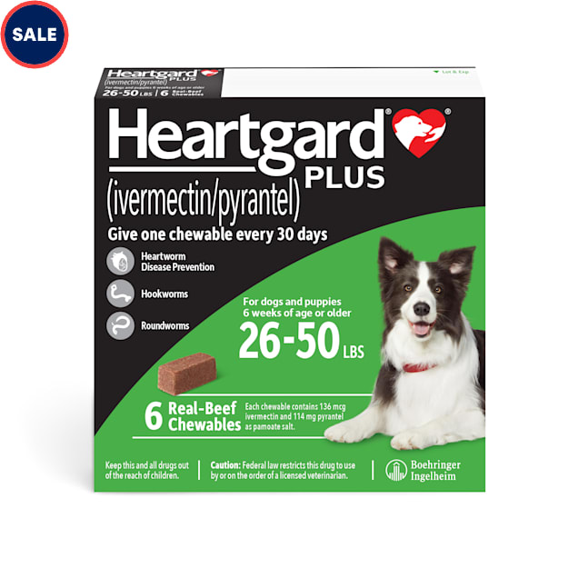 Heartgard Plus Chewables for Dogs 26 to 50 lbs., 6 Month Supply - Carousel image #1