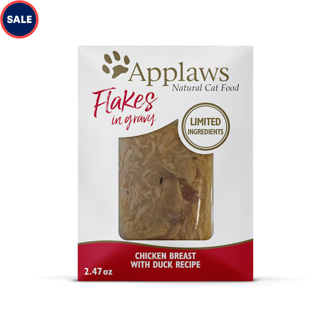 Applaws Natural Chicken Flakes with Duck in Gravy Wet Cat Food, 2.47 oz., Case of 12 - Carousel image #1