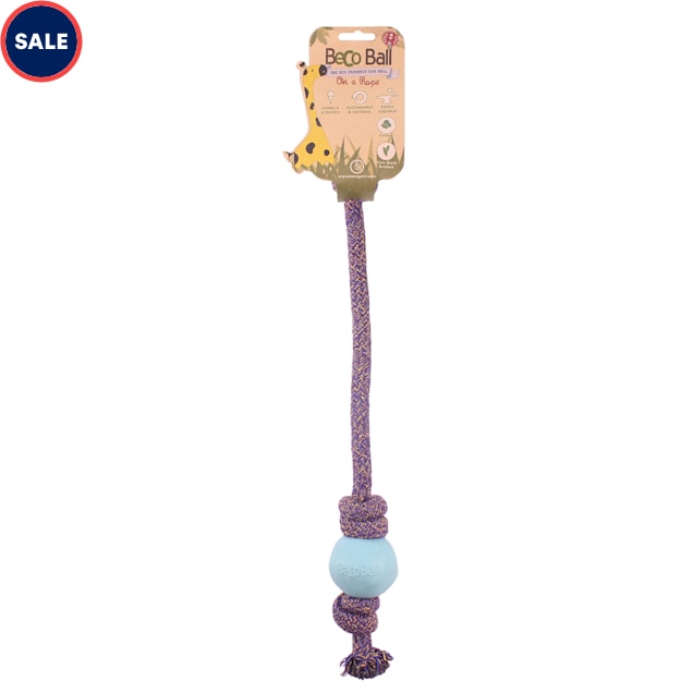 Beco Pet Rubber Ball on a Rope Blue Dog Toy, Small - Carousel image #1