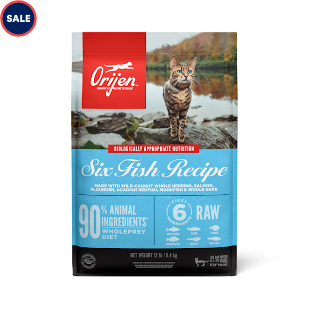 ORIJEN Grain Free Six Fish Premium High Protein Fresh & Raw Animal Ingredients Dry Cat Food, 12 lbs - Carousel image #1