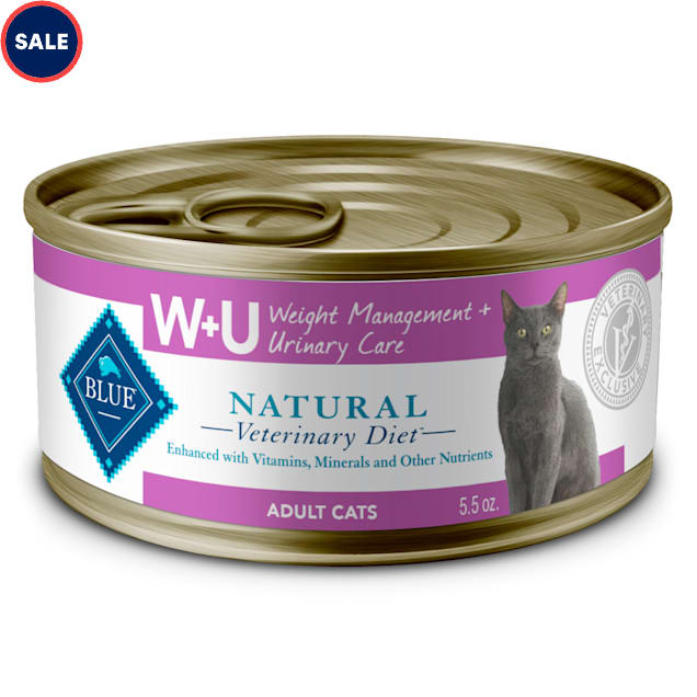 Blue Buffalo Natural Veterinary Diet W U Weight Management Urinary Care Canned Wet Cat Food 5.5 oz. Case of 24