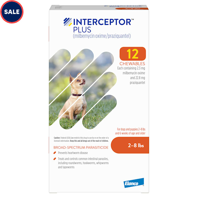 Interceptor Plus Chewables for Dogs 2 to 8 lbs, 12 Month Supply | Petco