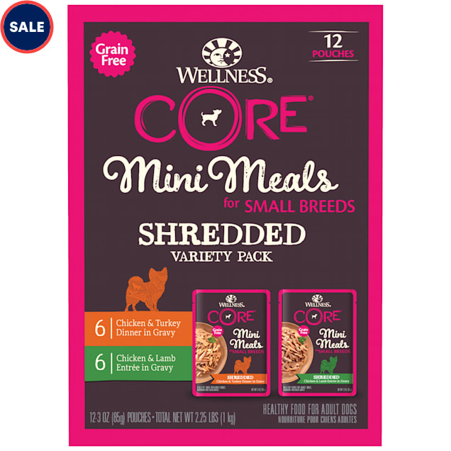Wellness CORE Mini Meals Shredded Variety Pack Wet Dog Food, 3 oz., Count of 12 - Carousel image #1