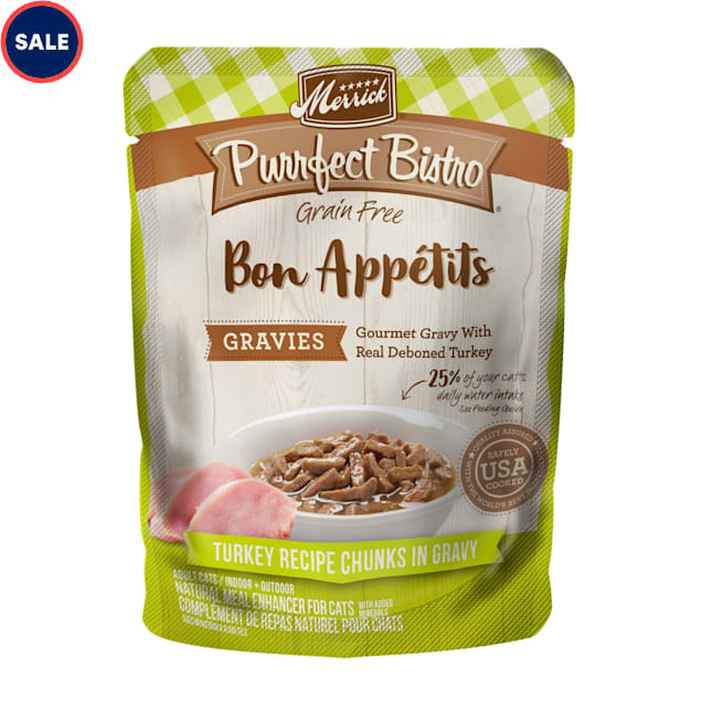 Merrick Purrfect Bistro Bon Appetits Grain Free Turkey Recipe Chunks in Gravy Wet Cat Food, 3 oz., Case of 24 - Carousel image #1